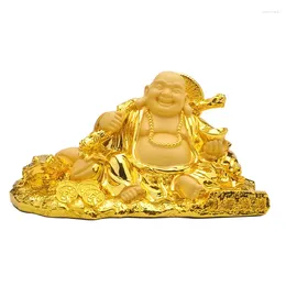 Decorative Figurines Gold Colour Ingot Maitreya Buddha Lucky Statue Resin Modern Art Sculpture Chinese Home Decoration Accessories