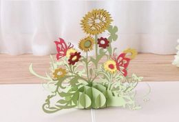 3D Pop Up Flower Greeting Card Christmas Birthday New Year Invitation 20pcs/lot GB6615513572
