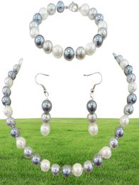 Handmade natural 10mm white black Grey multicolor south sea shell pearl necklace bracelets earrings set 2setlot fashion jewelry5192310735