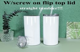 sublimation straight tumbler WScrew on flip top lid regular tumblers Stainless Steel slim Insulated Tumbler water bottle travel m3508817