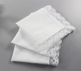 12PCS 23 25CM Cotton Ladies Handkerchief Pure White Handkerchief Small Square with Lace4843277