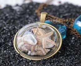 Summer beach style conch shell starfish pendant necklace vine bronze color glass cover seaside sea ocean necklace jewelry4695855