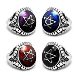 4 Colors Stone With Vintage Star Rings For Men Pentagram Fashion Jewelry Titanium Steel Ring Male Retro Style Punk Rock Finger Rin7101490