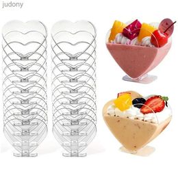 Disposable Plastic Tableware 10 disposable 3oz heart-shaped transparent plastic tiramisu mouse cups jelly pudding dessert cups family wedding party tableware WX