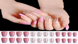 24pcs Portuguese Lavender Long Ballet Fake Nails Glitter Powder Design Press On Nail Tip ToolsFull Nail Tips Female Manicure1333519