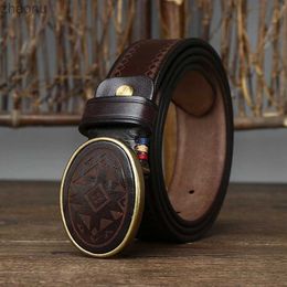 Belts 3.8cm Width Thick Men Retro Genuine Leather Belts Copper Smooth Buckle Cowhide Business Belt High Quality Male Waistband XW