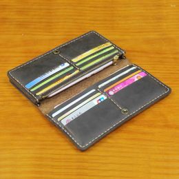 Wallets Luxury Handmade Genuine Leather Long Wallet Men Bifold Purse Male Clutch Money Clip Vintage Phone Case Bag
