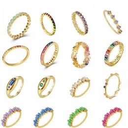 Band Rings Gold Plated 24K Gold/925 Silver Multi Colour Crystal Ring Turquoise Engagement Wedding Promise RParty Jewellery Gifts J240429