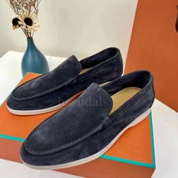 Luxury loro piano couples loafers runway designer round toe flat with slip on Tassels decor high quality suede leather outside women men walking comfort causal shoes