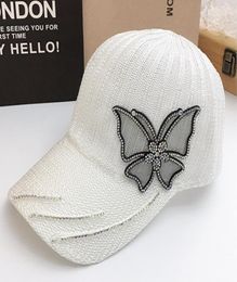 Baseball Cap Women Big Butterfly Hat Denim Bling Rhinestone Snapback Caps Casquette Summer Breathable Sun Hat J12101442785