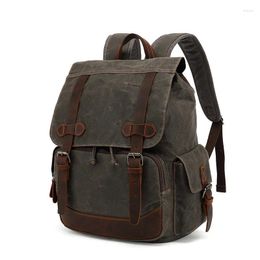 Backpack Vintage Canvas For Men Leather Knapsack Travel Leather-Waxed Shoulder Hiking Rucksack