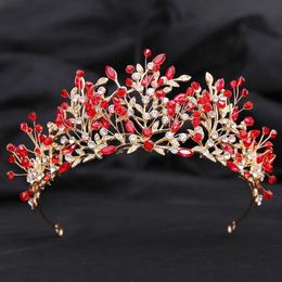 Tiaras Handmade Bride Crystal Beads Crown Girls Wedding Party Gift Queen Princess Bridal Leaves Tiaras Hair Accessories Headbands