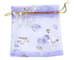 10x12cm 100pcslot Purple Butterfly Print Wedding Candy Bags Jewelry Packing Drawable Organza Bags Party Gift Pouches9345069