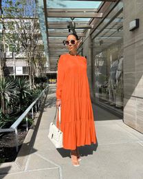 Casual Dresses 2024 Spring Long Sleeve Round Neck Button Loose Dress Women Fashion Solid Color Comfortable Ankle-Length