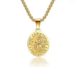 Pendant Necklaces Stainless Steel St Christopher Oval Coin Disc Gold Religious Necklace Fashion Jewellery Church Gift For Him With C3073508