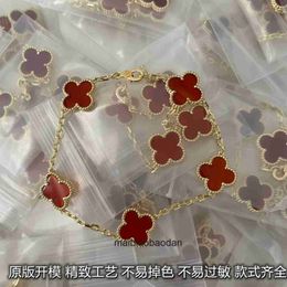 Designer Original 1to1 vancllf Luxury Jewelry V Gold CNC Fanjia 18k Rose Red Agate Tiger Eye Stone Lucky Clover Laser Five Flower Bracelet Womens High Edition