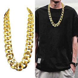 Hip Hop Gold Colour Big Acrylic Chunky Chain Necklace For Men Punk Oversized Large Plastic Link Chain Mens Jewellery 240430