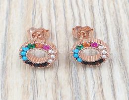 925 Sterling Silver Bear Jewelry earrings Stud Straight Small Disco Earrings In Rose Gold Vermeil With Genstones Fits European Sty6475757