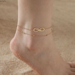 Anklets Teamer Equity Womens Stainless Steel Ankle Double layered Aircraft Lighting Moon Star Elephant Pendant Summer Accessories WX