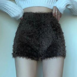Women's Shorts Autumn Winter Fashion Comfortable Bottoming Solid Color High Waist Knitted Plush Short Pants