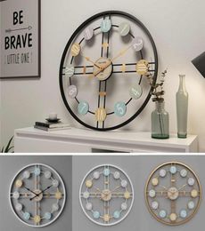 40CM Silent Round Wall Clock 3D Retro Nordic Metal Roman Numeral DIY Decor Wall Clock for Home Living Room Bar Cafe Decor2030694