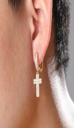 iced out mini hoop cross dangle earrings men women hip hop luxury designer bling diamond christian dangling earring lover hoops hu1335330
