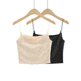 Women's Tanks Summer Outfit Y2k Top Black Casual Crop Tops For Women Sexy Sequin Luxury Clothes & Camis Cute Knitted