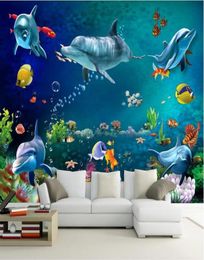 3d wallpaper custom po mural Sea world dolphin fish scenery room decoration painting 3d wall murals wallpaper for walls 3 d1110056