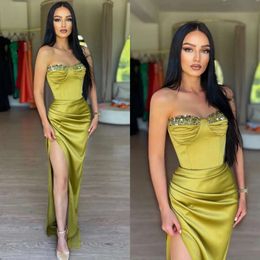 Dresses Evening Sexy Green Prom Sequins Sweetheart Gowns Pleats Slit Formal Long Special Ocn Party Dress