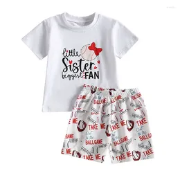 Clothing Sets Pudcoco Toddler Kids Baby Girls Summer Outfit Casual Baseball Print Short Sleeve T-shirt And Elastic Shorts 2pcs Set 6M-4T