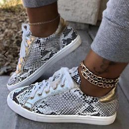 Casual Shoes Women Snake Printing PU Leather Vulcanised Lace Up Female Sneakers Fashion Platform Woman Walking Footwear