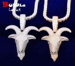 Animal Sheep Head Pendant Gold Colour Plated Aaa Zircon Hip Hop Necklace for Men Rock Chain Jewellery 2208025728761