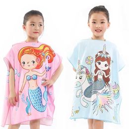 Towels Robes Mermaid beach towel quick drying jumpsuit childrens large bath towel soft ultra-fine fiber rain cape swimsuitL2404