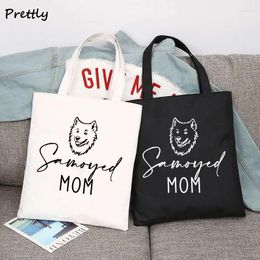 Shopping Bags Samoyed Dog Mom Canvas Tote Shoulder Bag Funny Cute Animals Handbags Harajuku Big Juje Dogs Print Shopper