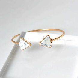 Wedding Bracelets New Fashion Gold Color Punk White Blue Triangle Faux Marbleized Stone Open Cuff Bangle Bracelet For Women Exquisite Jewelry