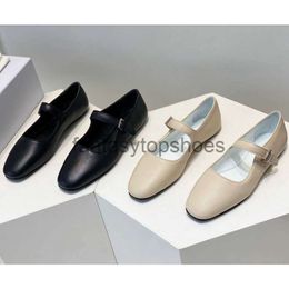 The Row Soft Round Glutinous Square Head TR Flat Bottom Mary Jane Single Shoes Made in Dongguan Leather Ballet Small Leather Shoes Female EL1X