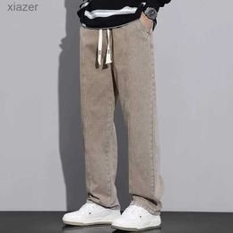 Mäns jeans 2024 Våren Atumn New Korean Mens Casual Long Jeans Classic Mens Straight Denim Pants Mens Solid Blue Coffee S-3XL WX