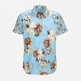 Buy wholesale Hawaiian Shirt Red Blue Flower Print Blouse Fashion Men Shirt Casual Retro Floral Polo Short Sleeve Social Beach Wear Print Street Wear Summer Shirt