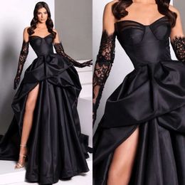 En linjeklänningar axelfri svart kväll elegant fest prom split svep tåg lång klänning för special ocn