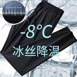 Ice Silk Pants Mens Summer Ultrathin Cooling Quickdrying Sports Casual Loose Increase The Size Air Conditioning 240428