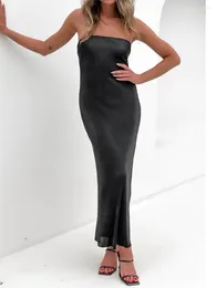 Casual Dresses Women Long Bodycon Dress Bandeau Strapless Backless Straps Tie Slim