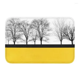 Carpets Yellow And Black Leather With Trees Front Door Mat Anti-Slip Outdoor Absorbent Doormat Garden Garage Entrance Rug Carpet