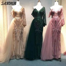 Party Dresses Real Images Luxury Beaded Mermaid Evening Dress One Shoulder V Neck Royal Sequined Prom Gown Exquisite For Women