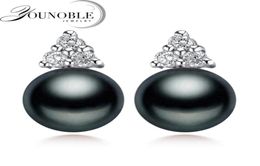 Genuine Black Pearl Earrings studs For Women Trendy Freshwater 925 Silver Earring Jewellery Bridal Gift2260831