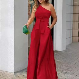 Women's Two Piece Pants Women Jumpsuits Off Shoulder One Long Sleeve Maxi Summer High Waist Wide Leg Overalls Y2k Casual Rompers 2024