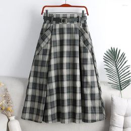 Skirts Retro Plaid Half Length Dress For Women Autumn Winter High Waist Slim Fleece Mid Large Swing Umbrella Skirt