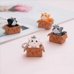 Keychains Lanyards Cat and Box Cute Cat Couple Keychain Cat Car Keychain Womens Bag Pendant Small Jewelry Animal Keyring Date/Anniversary/Gift Q240429