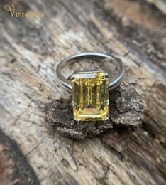 Cluster Rings Vinregem 100 925 Sterling Silver Emerald Cut Created Moissanite Citrine Pink Sapphire Gemstone Engagement Fine Jewe8205197
