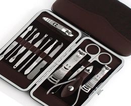12pcs Manicure Pedicure Scissor Tweezer Knife Ear Pick Utility Clipper Kit Stainless Steel Nail Care Tool Set9604604