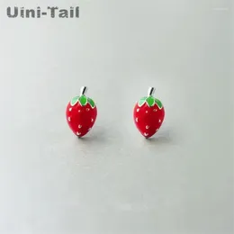 Stud Earrings Uini-Tail 925 Tibetan Silver Fashion Exquisite Cute Strawberry Creative Epoxy Hypoallergenic